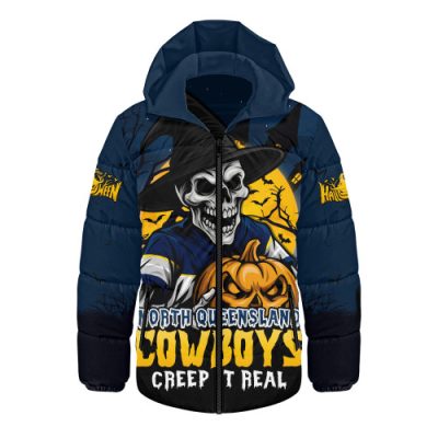 North Queensland Cowboys Hooded Padded Jacket Dark Moon Rugby Halloween Battle Edition