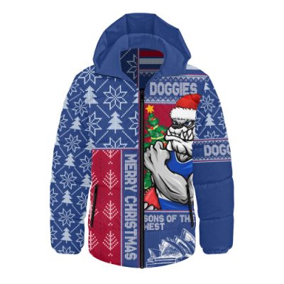 Western Bulldogs Hooded Padded Jacket Merry Christmas Knit Style Festive Spirit