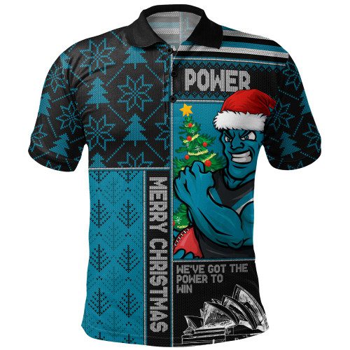 Port Adelaide Polo Shirt Merry Christmas Knit Style Festive Spirit Port Adelaide Polo Shirt Merry Christmas Knit Style Festive Spirit
