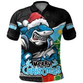 Cronulla-Sutherland Sharks Polo Shirt Santa Scoring Touchdown On Christmas Game Day