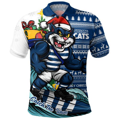 Geelong Cats Polo Shirt Christmas Holiday Santa Rides The Waves Geelong Cats Polo Shirt Christmas Holiday Santa Rides The Waves