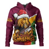 Brisbane Broncos Hoodie Santa Scoring Touchdown On Christmas Game Day