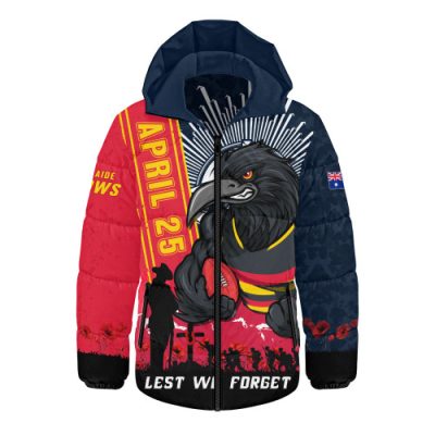 Adelaide Crows Hooded Padded Jacket Anzac Day Lest We Forget Memorial