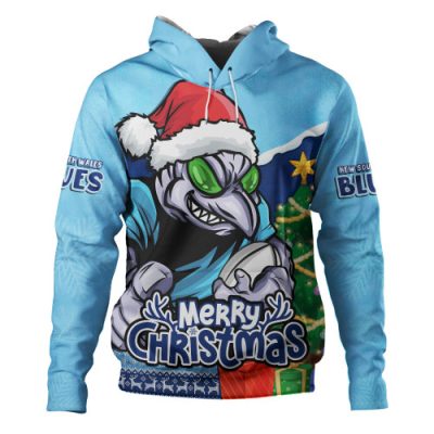 New South Wales Blues Hoodie Santa Scoring Touchdown On Christmas Game Day