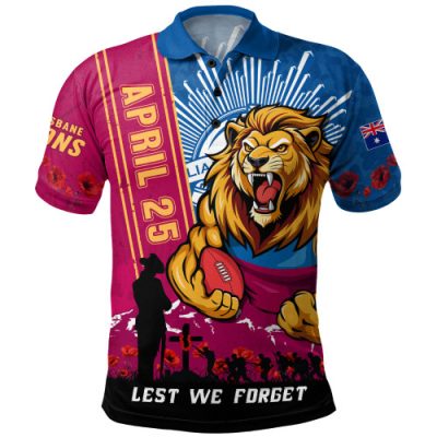 Brisbane Lions Polo Shirt Anzac Day Lest We Forget Memorial