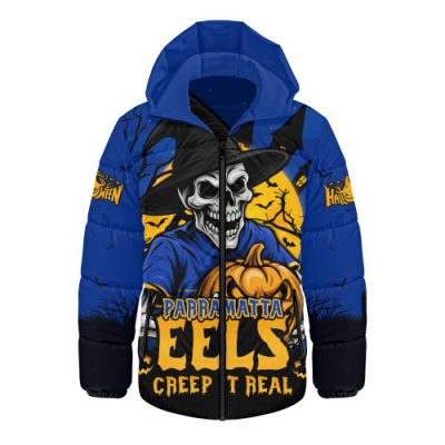 Parramatta Eels Hooded Padded Jacket Dark Moon Rugby Halloween Battle Edition