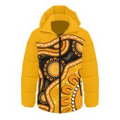 Indigenous Australian Aboriginal Hooded Padded Jacket Sun Pathway Walkabout
