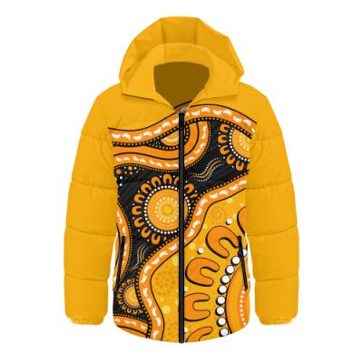 Indigenous Australian Aboriginal Hooded Padded Jacket Sun Pathway Walkabout