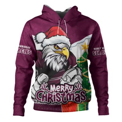 Manly Warringah Sea Eagles Hoodie Santa Scoring Touchdown On Christmas Game Day