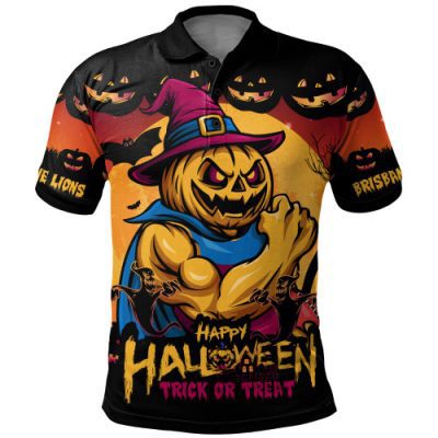 Brisbane Lions Polo Shirt Dark Pumpkin Halloween Spirit