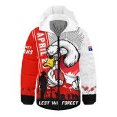 Sydney Swans Hooded Padded Jacket Anzac Day Lest We Forget Memorial