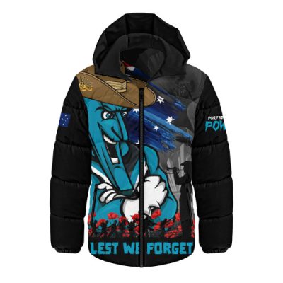 Port Adelaide Hooded Padded Jacket ANZAC Inspired Football Fan Memorial Design