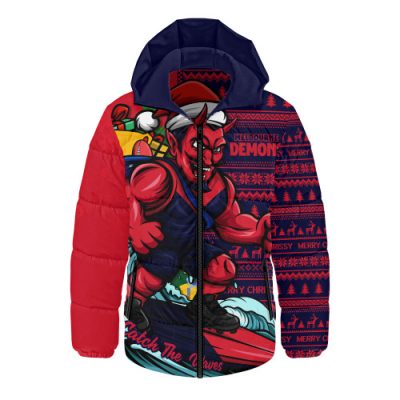 Melbourne Hooded Padded Jacket Christmas Holiday Santa Rides The Waves