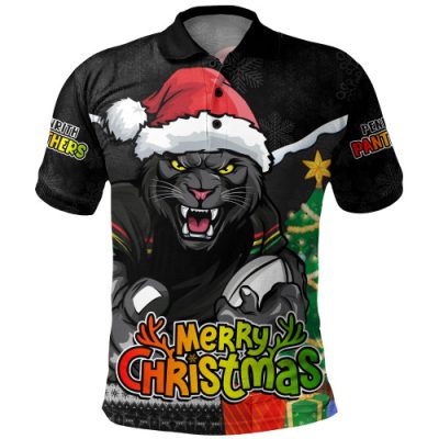 Penrith Panthers Polo Shirt Santa Scoring Touchdown On Christmas Game Day