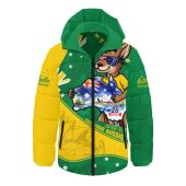 Australia Hooded Padded Jacket Australia Day Kangaroo Green Gold Spirit 26 January Holiday