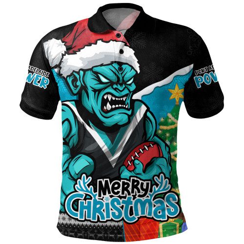 Port Adelaide Polo Shirt Santa Scoring Touchdown On Christmas Game Day Port Adelaide Polo Shirt Santa Scoring Touchdown On Christmas Game Day
