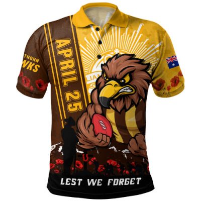 Hawthorn Polo Shirt Anzac Day Lest We Forget Memorial