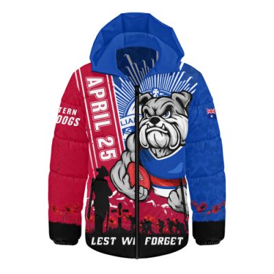 Western Bulldogs Hooded Padded Jacket Anzac Day Lest We Forget Memorial