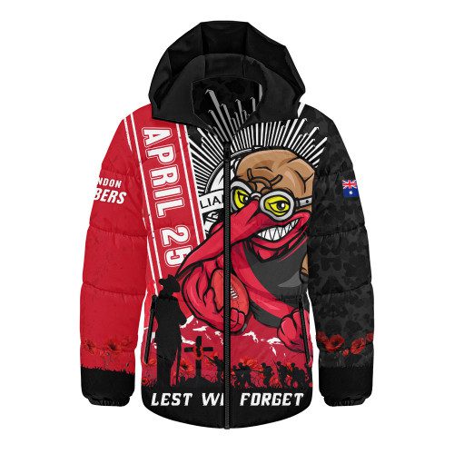 Essendon Hooded Padded Jacket Anzac Day Lest We Forget Memorial Essendon Hooded Padded Jacket Anzac Day Lest We Forget Memorial
