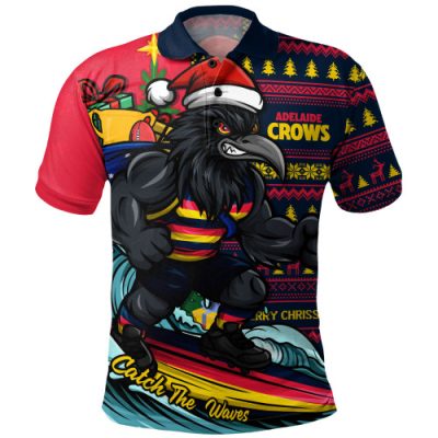Adelaide Crows Polo Shirt Christmas Holiday Santa Rides The Waves