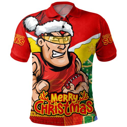 Gold Coast SUNS Polo Shirt Santa Scoring Touchdown On Christmas Game Day Gold Coast SUNS Polo Shirt Santa Scoring Touchdown On Christmas Game Day
