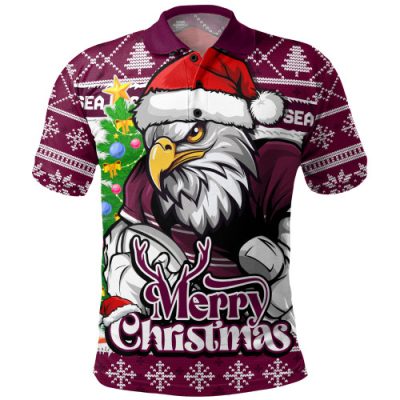 Manly Warringah Sea Eagles Polo Shirt Merry Christmas Game Day Knit Style Team Edition