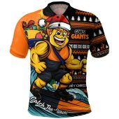 GWS GIANTS Polo Shirt Christmas Holiday Santa Rides The Waves