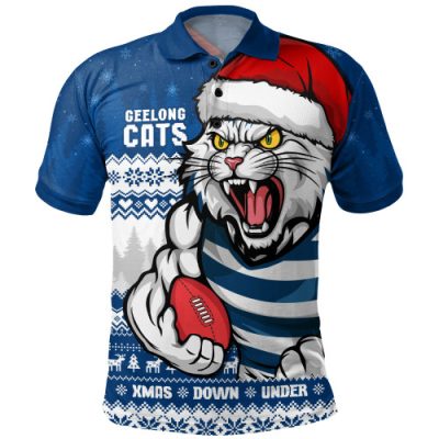 Geelong Cats Polo Shirt Merry Christmas Down Under Footy Power Style