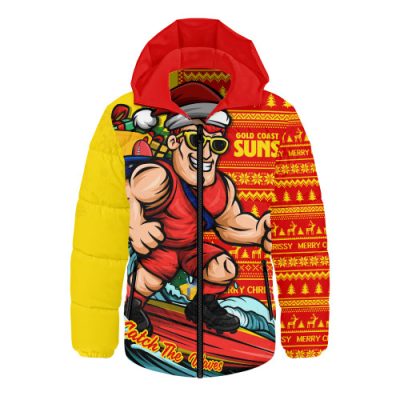 Gold Coast SUNS Hooded Padded Jacket Christmas Holiday Santa Rides The Waves