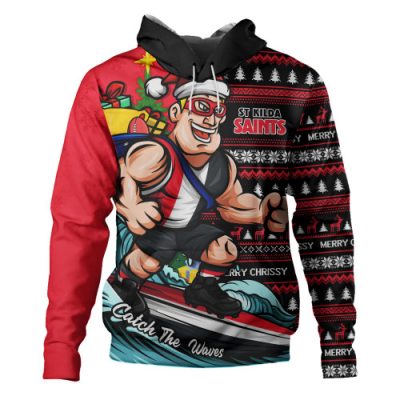St Kilda Hoodie Christmas Holiday Santa Rides The Waves