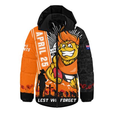 GWS GIANTS Hooded Padded Jacket Anzac Day Lest We Forget Memorial