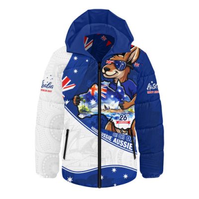Australia Hooded Padded Jacket Australia Day Kangaroo Blue Spirit 26 January Holiday