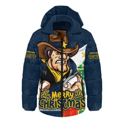 North Queensland Cowboys Hooded Padded Jacket Santa Scoring Touchdown On Christmas Game Day