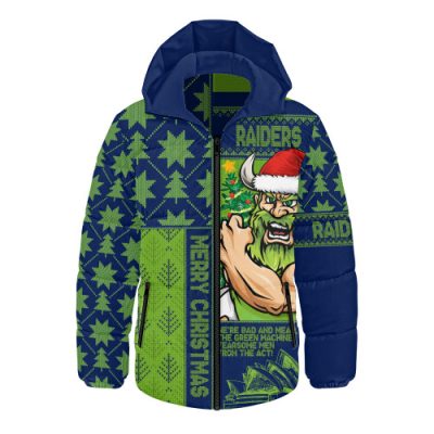 Canberra Raiders Hooded Padded Jacket Christmas Magic Knit Style Winter Glow