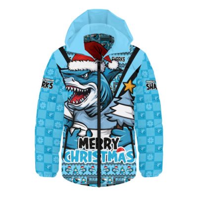 Cronulla-Sutherland Sharks Hooded Padded Jacket Merry Christmas Festive Spirit Edition