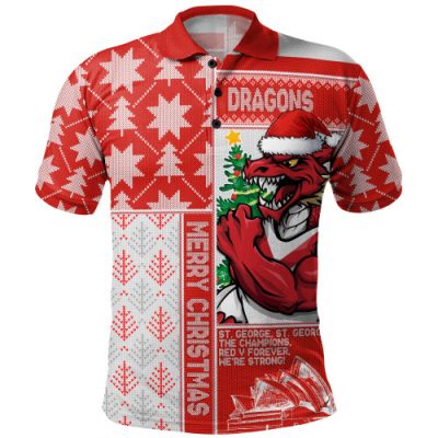 St. George Illawarra Dragons Polo Shirt Christmas Magic Knit Style Winter Glow