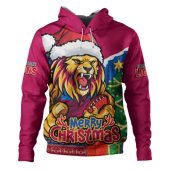 Brisbane Lions Hoodie Santa Scoring Touchdown On Christmas Game Day