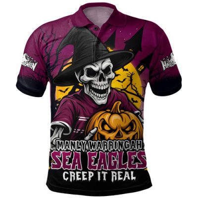 Manly Warringah Sea Eagles Polo Shirt Dark Moon Rugby Halloween Battle Edition
