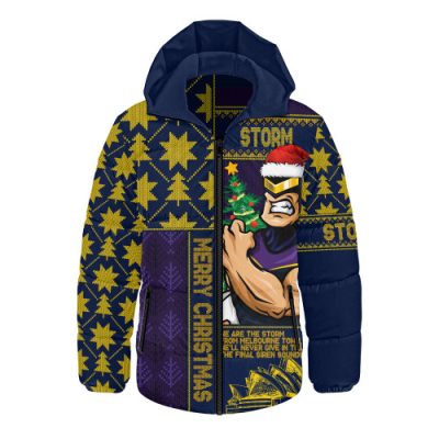 Melbourne Storm Hooded Padded Jacket Christmas Magic Knit Style Winter Glow