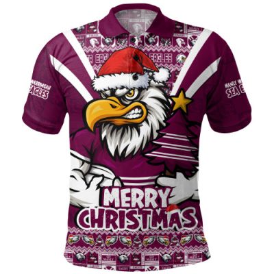Manly Warringah Sea Eagles Polo Shirt Merry Christmas Festive Spirit Edition