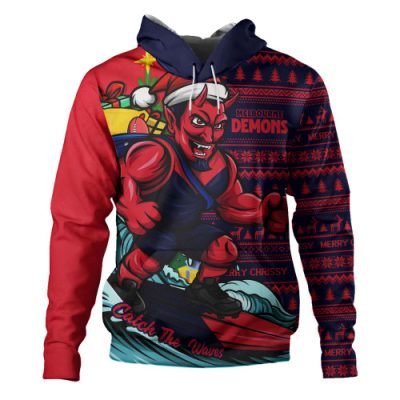 Melbourne Hoodie Christmas Holiday Santa Rides The Waves