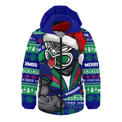 New Zealand Warriors Hooded Padded Jacket Ugly Knit Style For Christmas Game Fans