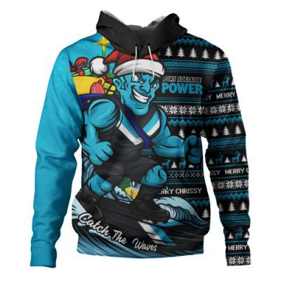 Port Adelaide Hoodie Christmas Holiday Santa Rides The Waves