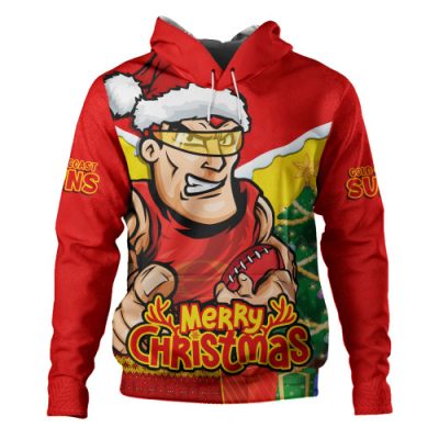 Gold Coast SUNS Hoodie Santa Scoring Touchdown On Christmas Game Day