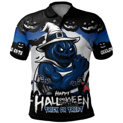 Geelong Cats Polo Shirt Dark Pumpkin Halloween Spirit