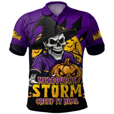 Melbourne Storm Polo Shirt Dark Moon Rugby Halloween Battle Edition