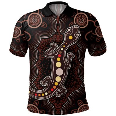 Indigenous Australian Aboriginal Polo Shirt Aboriginal Gecko Dreaming Path