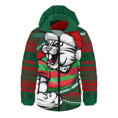 South Sydney Rabbitohs Hooded Padded Jacket Ugly Knit Style For Christmas Game Fans