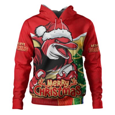 Redcliffe Dolphins Hoodie Santa Scoring Touchdown On Christmas Game Day