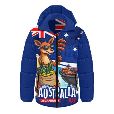Australia Hooded Padded Jacket Australia Day Kangaroo Aussie Summer Beachside BBQ
